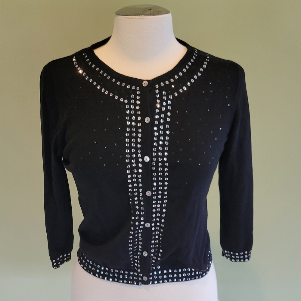 Black Sequence Sweater Cardigan, Size Medium
